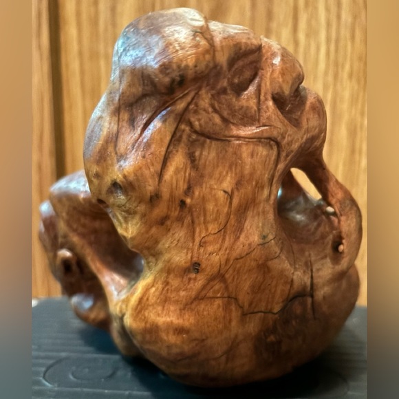 Vintage ( LIKE,Netsuke Chinese Boxwood) 3 Faces Burl Wood Hand Carved Sculpture - Picture 5 of 10